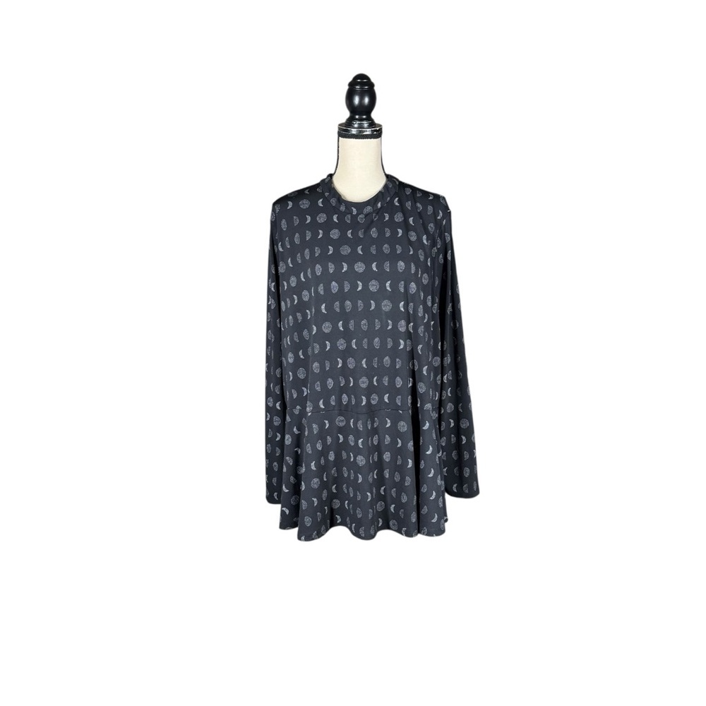 Modcloth Celestial Moon Phase Mock Neck Peplum Top